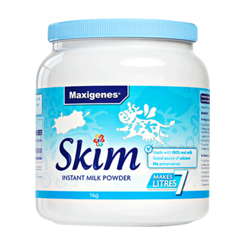 有效期到25年4月-美可卓(Maxigenes)脱脂高钙成人奶粉 1kg/罐 进口奶粉 学生奶粉 蓝妹子 澳大利亚进口