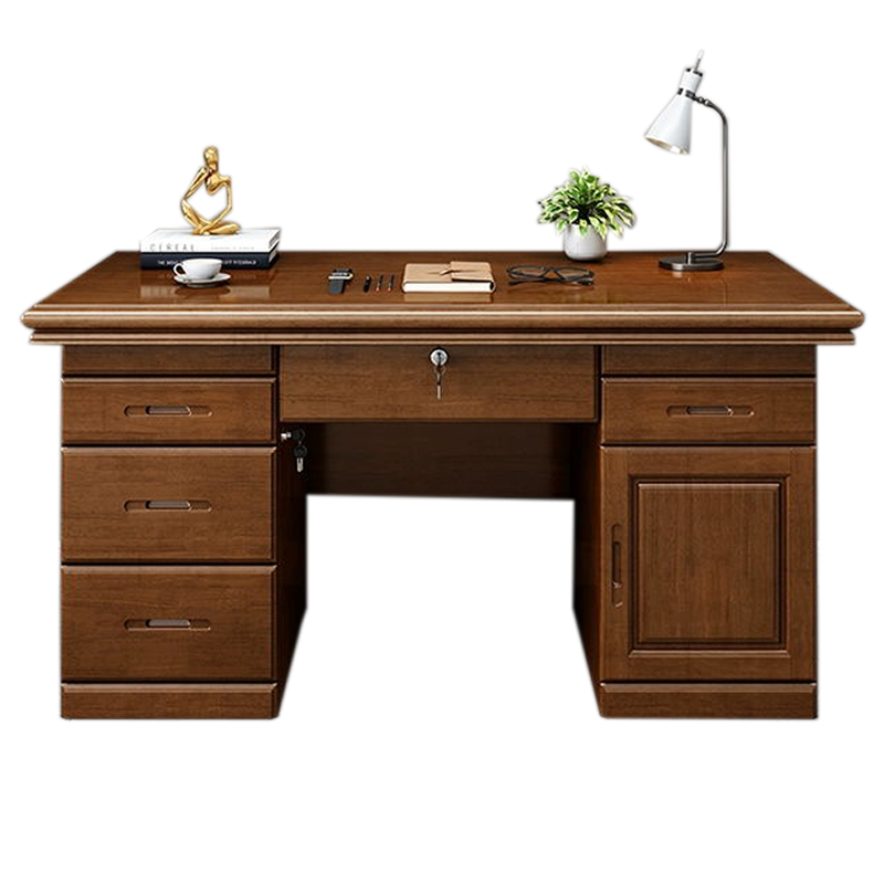 洛苏通盛办公桌办公室中式家用书桌写字台单人B款胡桃色1.4米(办公款)