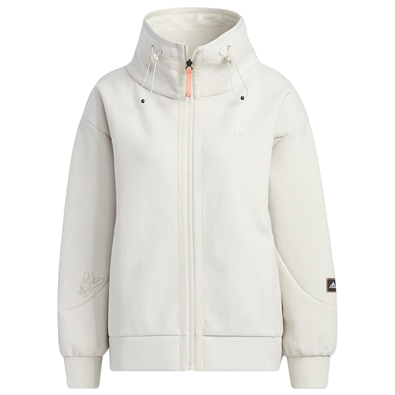 adidas 纯色徽标Logo翻领针织夹克外套 女款 米色 HZ0248