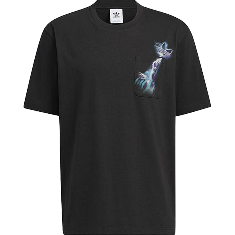 adidas originals 休闲渐变纯色图案运动圆领口袋短袖T恤 男款 黑色 HM8029