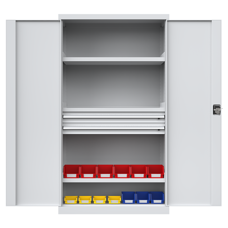 尔迈 五金工具柜车间工具收纳箱重型多功能储物 灰色 双抽无挂板