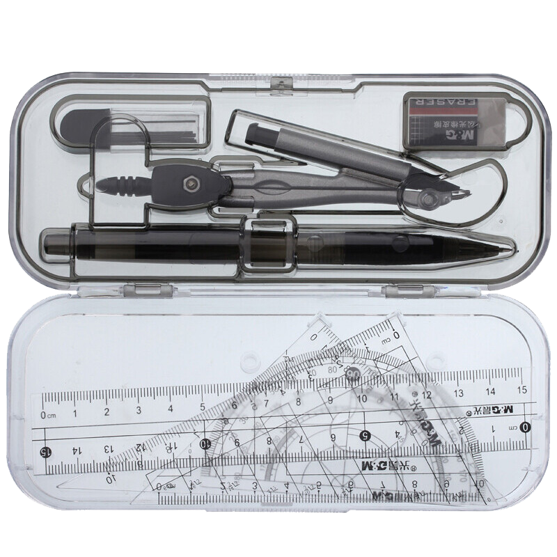 晨光(M&G)90808学生圆规套装 七件套装 绘图考试专用尺子三角板量角器文具 圆规