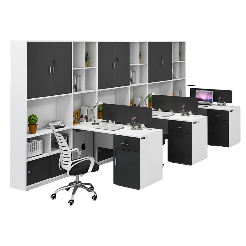 科野 办公桌职员桌办公室员工屏风工位四人位职员桌电脑员工位隔断卡座财务桌可定制 F型三人位(含高柜含矮柜)