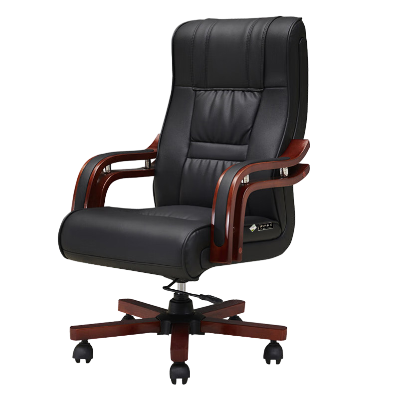 科野 办公椅实木老板椅人体工学电脑椅实木扶手大班椅牛皮
