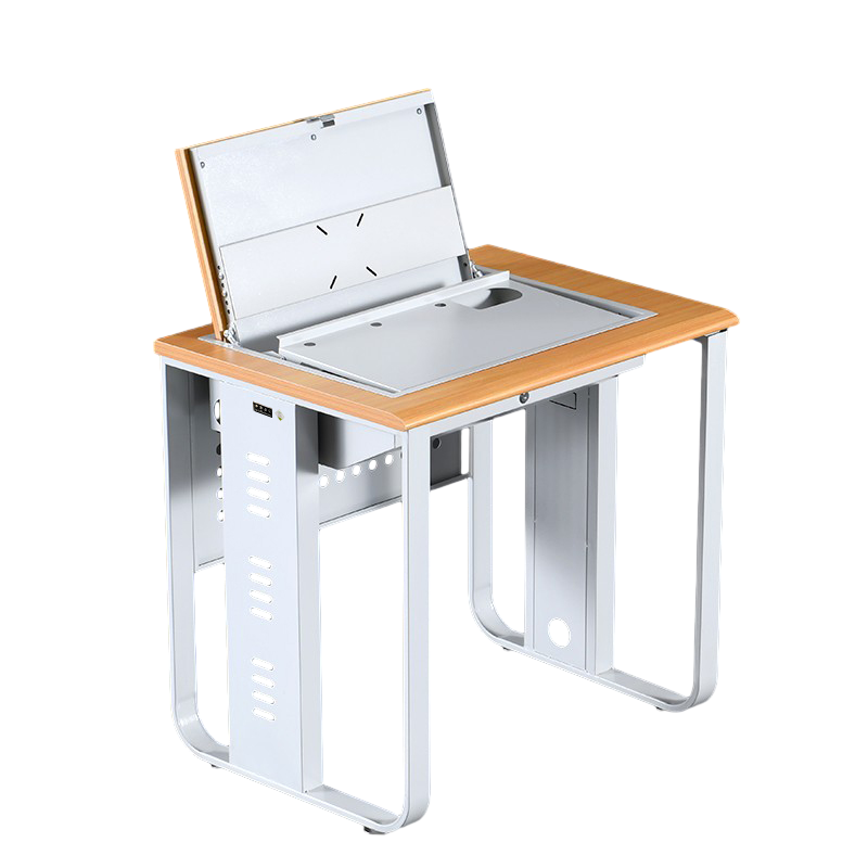 科野 翻转电脑桌钢制培训桌显示器隐藏式电脑桌学校多媒体教室机房培训多用办公桌 三人位