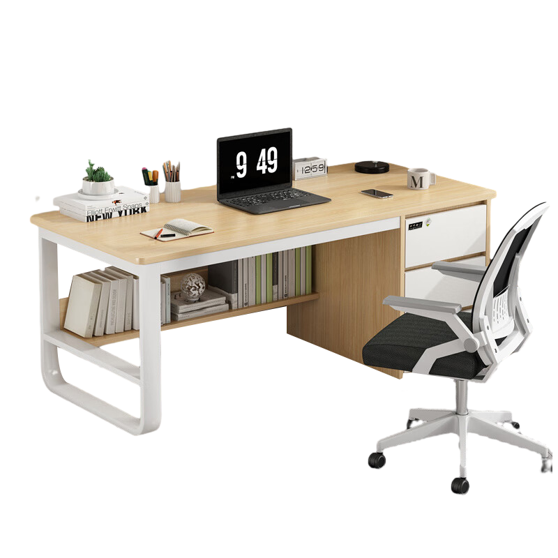 科野 电脑桌带书架家用电脑桌简约台式电脑桌书桌学生桌办公学习桌子 1000mm 深胡桃色