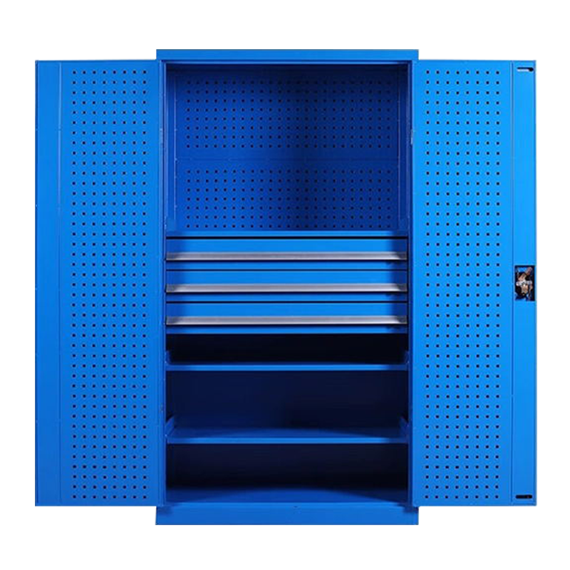 文灵工具柜加厚铁皮储物柜工厂车间用带抽屉汽修多功能收纳柜通门内三抽柜蓝色