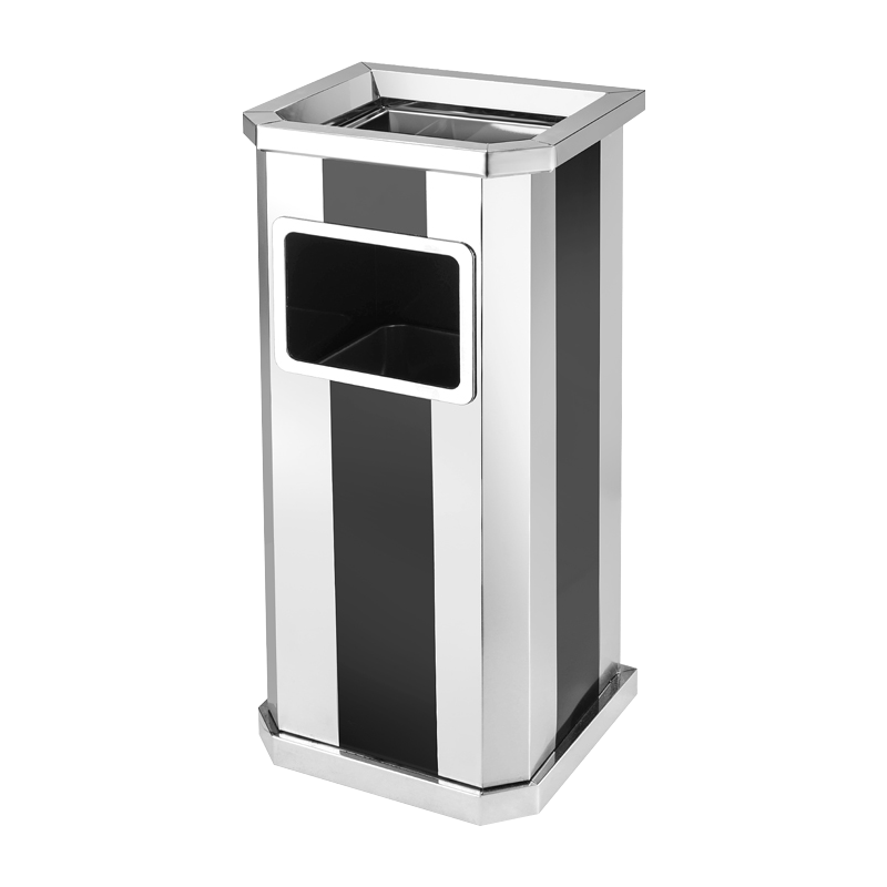 文灵不锈钢垃圾桶烟蒂柱灭烟桶带烟灰缸室外电梯口立式黑条不锈钢侧开口