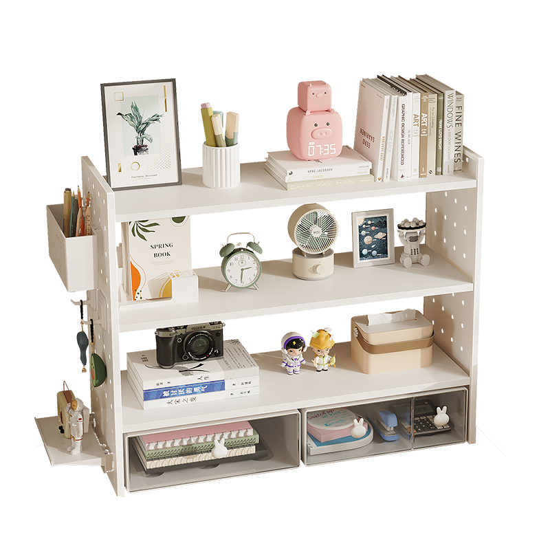 桌面多层洞洞板置物架抽屉式桌上书架办公室工位收纳架学生宿舍多层简易书柜展示架家用学习书桌大容量分格隔板书档放书支架收纳柜
