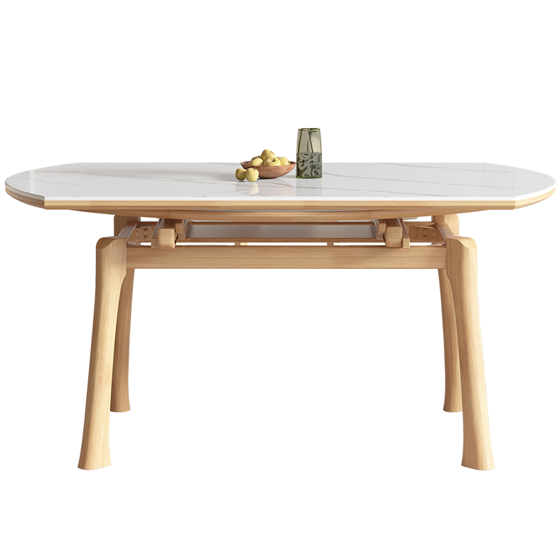 欧梵森 餐桌 亮光橡胶木岩板餐桌椅组合现代简约小户型圆桌家用饭桌子极简餐厅餐桌