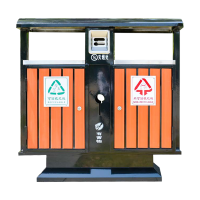 苏佰卓户外垃圾桶大号环卫不锈钢木分类双果皮箱室外垃圾箱钢木桶豪华款