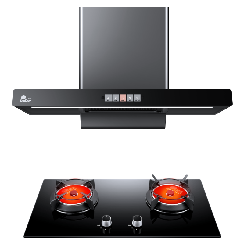 红日(RedSun)烟灶套餐家用欧式22立方瞬吸450pa畅排烟机油烟机一键热清洗厨电套装TSEU17H+TEM318B