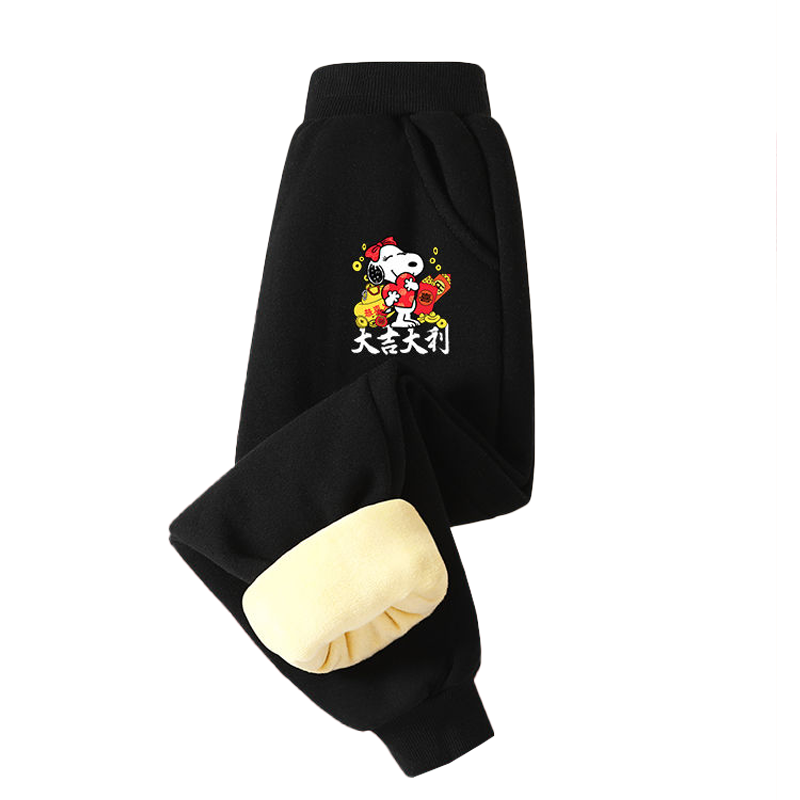 儿童冬装羊胎绒卫裤喜庆童装新款羊羔绒国风休闲卫裤新年装NQX