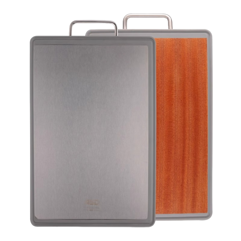 爱仕达(ASD)菜板进口乌檀木不锈钢双面砧板抗菌砧板整木加大加厚双面防霉面板案板不易发霉包边防滑轻松冲洗不伤刀具