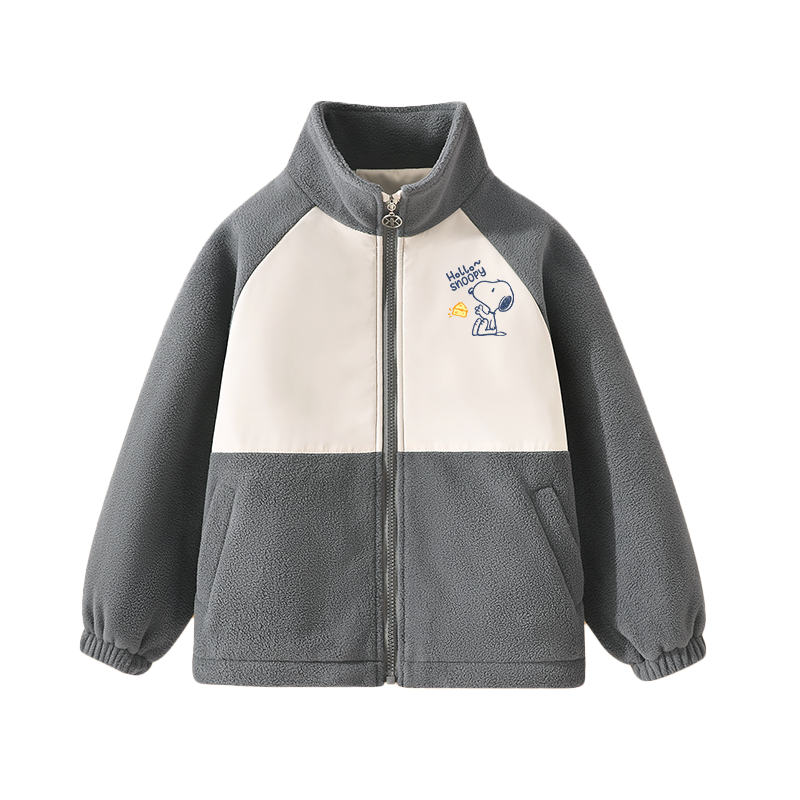儿童摇粒绒外套男女童秋冬款保暖上衣内胆立领拉链拼接开衫 FKP