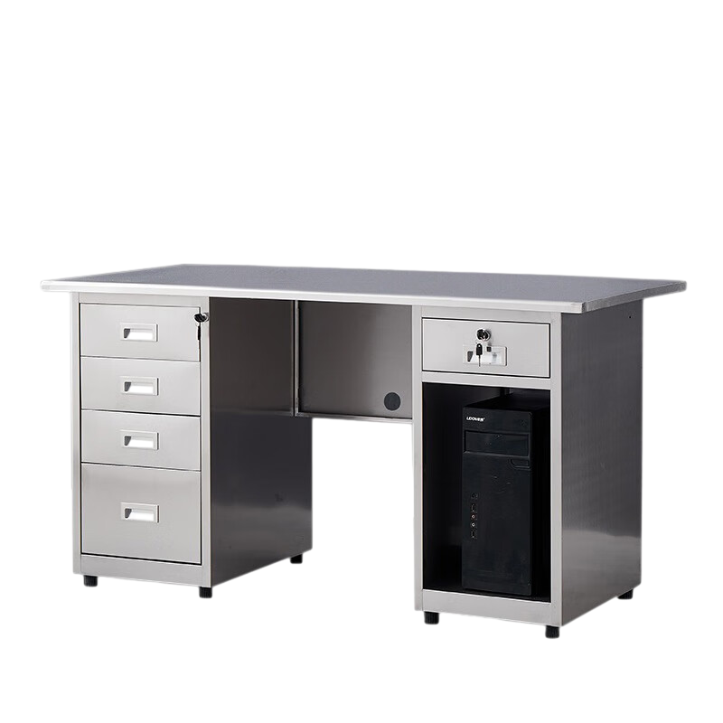 科野 加厚不锈钢办公桌304带抽屉医院防锈工作台工厂无尘车间操作台实验室写字台收银台ky2 五斗一空桌含椅子 1.8m