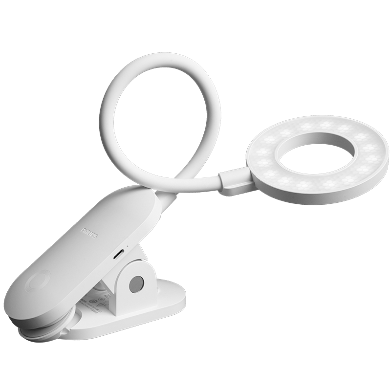 飞利浦LED台灯 台夹两用夹子灯台灯大学生学习充电台灯调节床头照明宿舍卧室书房地摊灯白色 酷荷