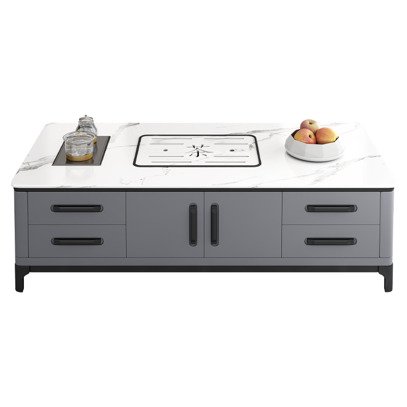 禧漫屋 意式轻奢岩板茶几电视柜组合推拉伸缩电视柜北欧小户型多功能带电磁炉泡茶一体客厅家具地柜现代简约家用储物柜