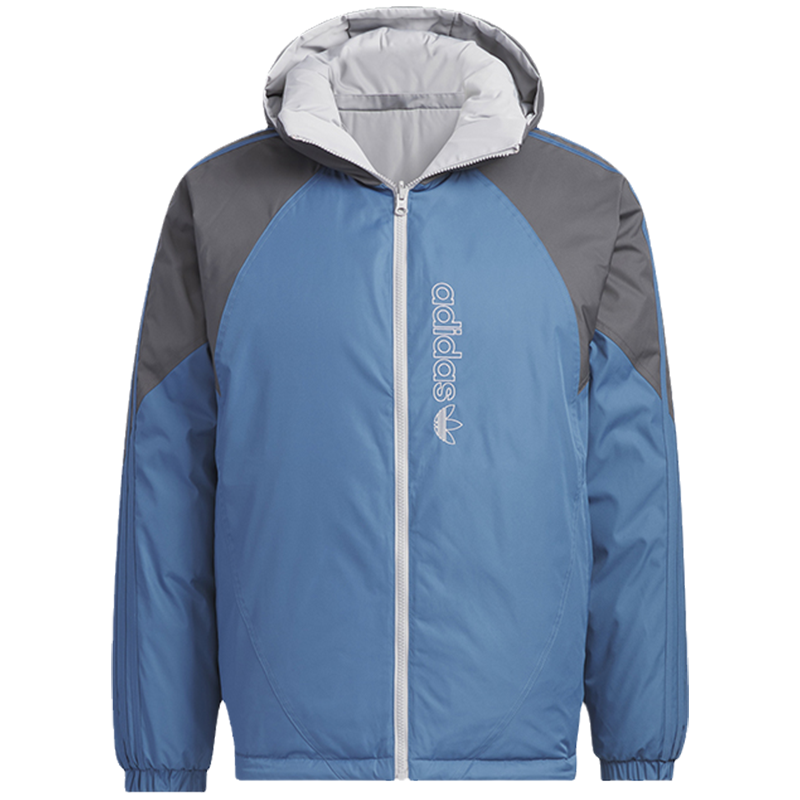 阿迪达斯三叶草男冬季连帽保暖短款双面穿运动羽绒服 IU4828