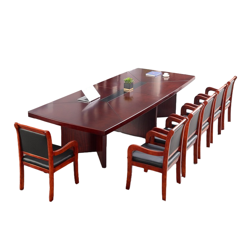 科野 油漆会议桌长桌贴实木皮洽谈桌椭圆条形板式会议桌现代简约 6m