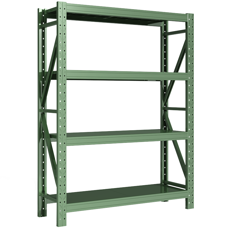 尔迈 仓储货架置物架货物仓库钢制中型展架 2*2*0.5m 300kg/层 军绿色