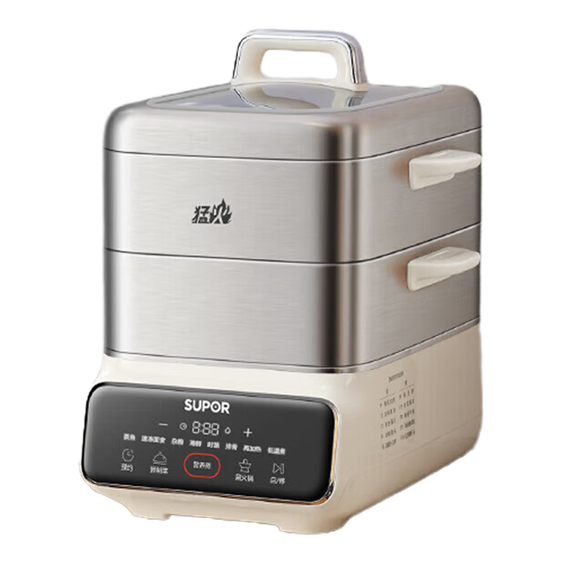 苏泊尔(SUPOR)电蒸锅2100W大功率猛火速蒸上蒸下炖18L容量多档调温304不锈钢蒸笼智能预约ZN32FC813