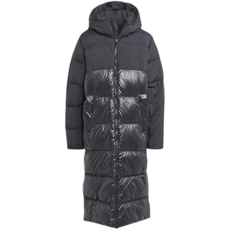 阿迪达斯三叶草女冬新款保暖中长款过膝连帽运动羽绒服 II8487