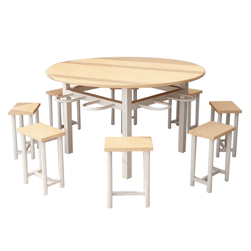 誉佳鑫餐桌学校食堂小吃店快餐桌椅饭堂橡木色圆桌1200*750含椅