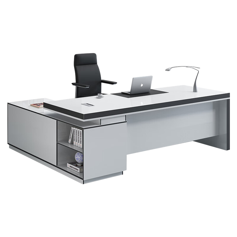 科野 老板桌办公桌简约现代时尚主管桌板式大班台办经理桌 2.0米含侧柜