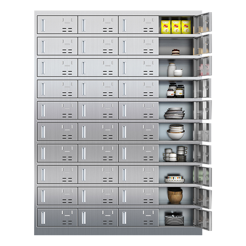 寇店304不锈钢食堂带锁餐具柜40门餐盘柜碗柜磁吸锁1800*1350*400
