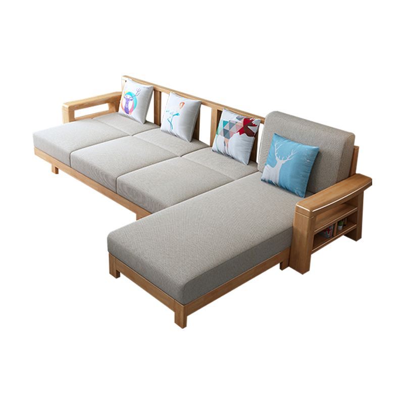 居将 简约实木沙发原木色实木沙发 四人位脚踏可拉床