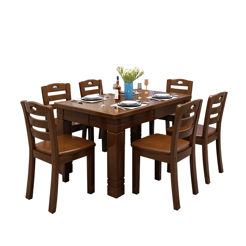 初嘉(CJ)实木餐桌椅组合胡桃色长方形餐桌椅1.3米一桌四椅