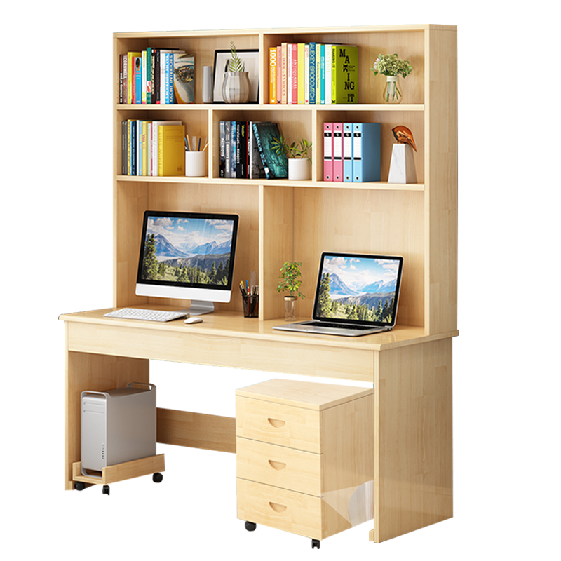 乙壬员工书桌书架组合家用带书柜一体办公桌160书桌+书架+三抽