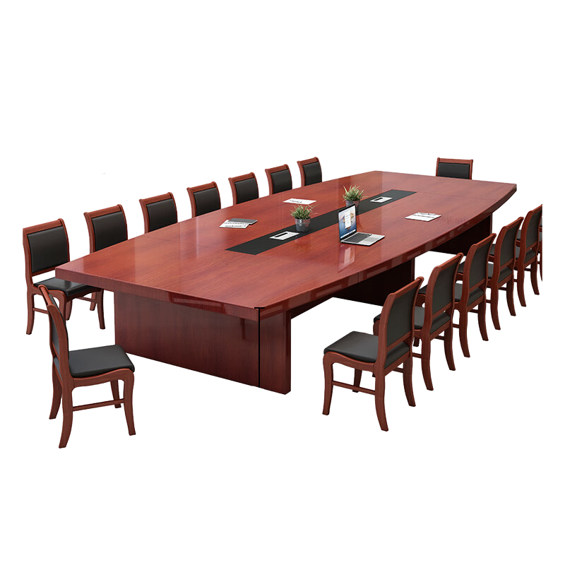 科野 油漆实木贴皮职员会议桌办公会议培训洽谈桌会客桌kyc4000*1600*750含14把实木椅