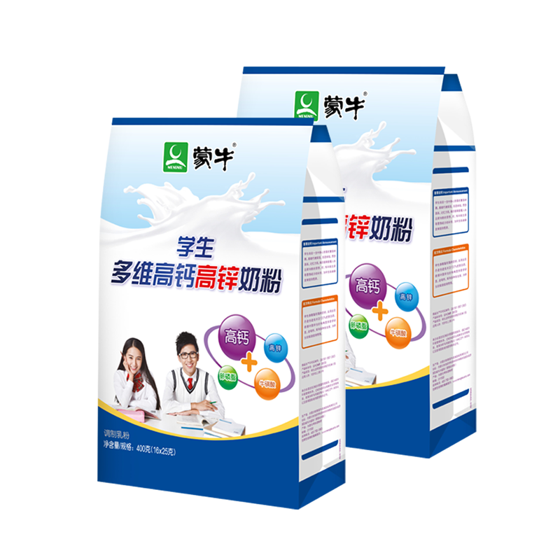 蒙牛学生奶粉高钙高锌儿童青少年高中大学生男女营养成长400g*2袋装