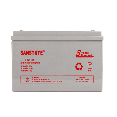 SANSTKTE铅酸免维护电瓶胶体12V80AH太阳能光伏蓄电池发电逆变UPS电源T12-80