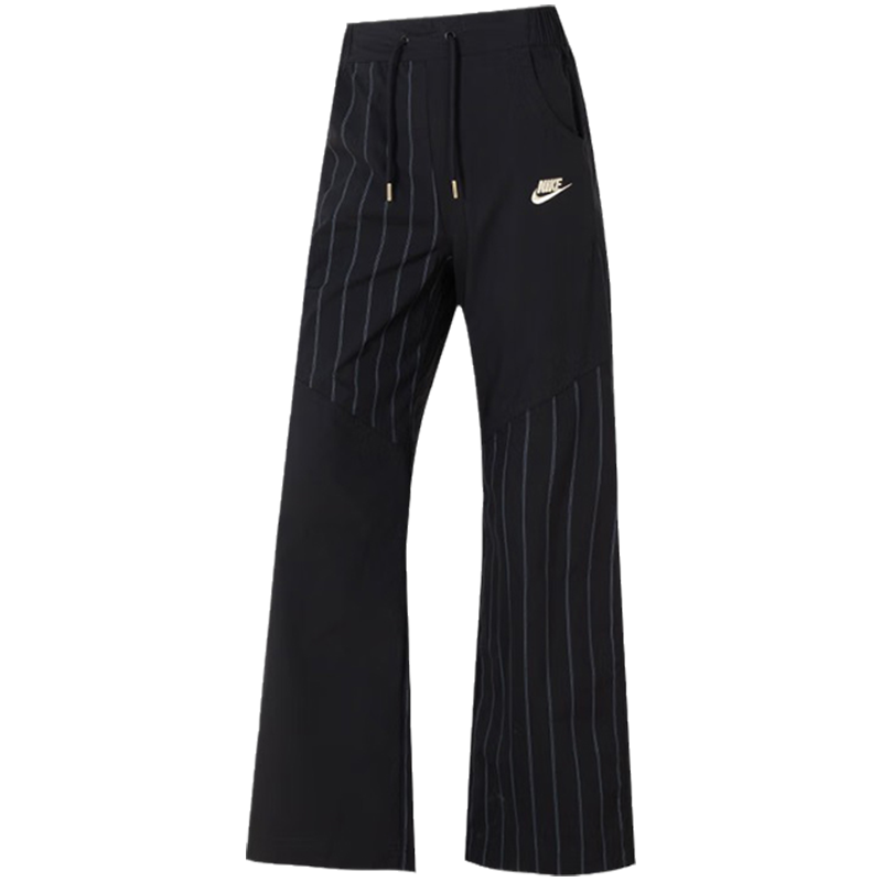 耐克/NIKE女子运动宽松休闲高腰拼接条纹梭织直筒长裤FV3966-010