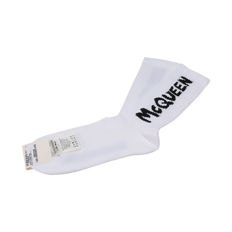 亚历山大·麦昆 ALEXANDER MCQUEEN 男士棉质LOGO涂鸦图案中筒袜 660273 4D33Q