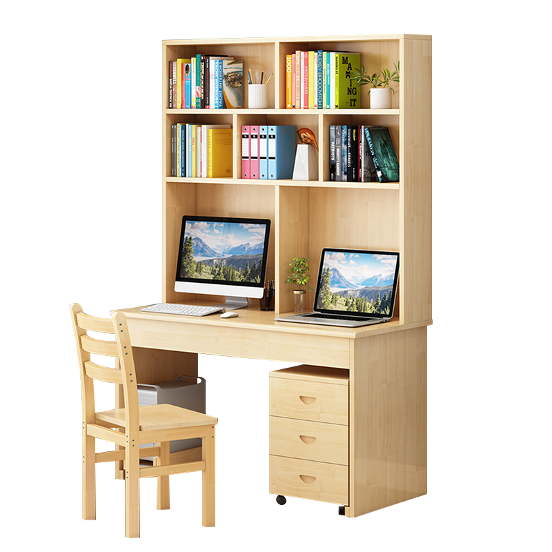 铭威顺员工书桌书架组合家用带书柜一体办公桌100桌+架+椅+三抽