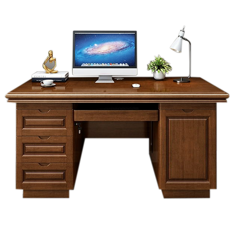 兴福隆办公桌台式电脑桌办公室中式家用书桌写字台单人D款胡桃色1.6米(电脑款)