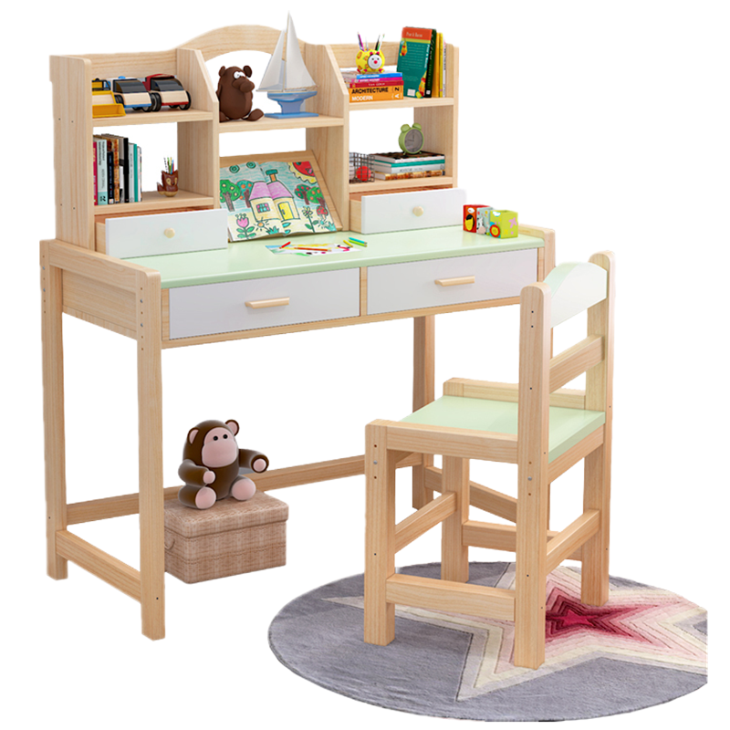 儿童实木学习桌 家用写字台桌椅套装简约男孩女孩书桌小学生课桌椅 木质粉色简约现代巧妈妈