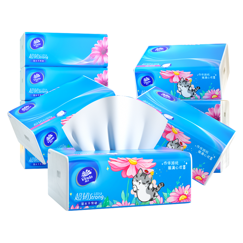 维达(Vinda)超韧抽取式纸面巾S码软抽纸 ,3层100抽×6包