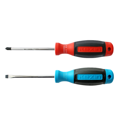 科信(kexin)双色橡胶柄一字螺丝批 磁性一字螺丝刀 起子改锥 6*38mm KX30638 10支/件 1件