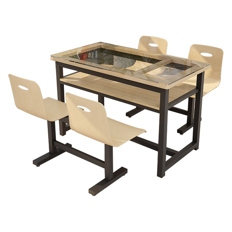 苏兴顺餐桌4人学校食堂小吃店快餐桌椅饭堂钢化玻璃桌1200*600*750含椅