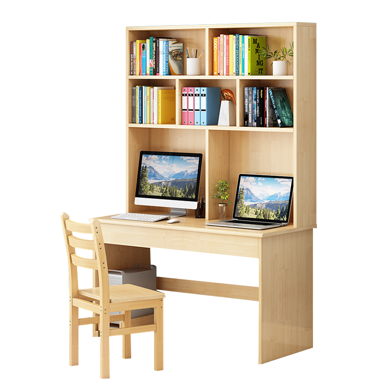 风雷动员工书桌书架组合家用带书柜一体办公桌120书桌+书架+椅子