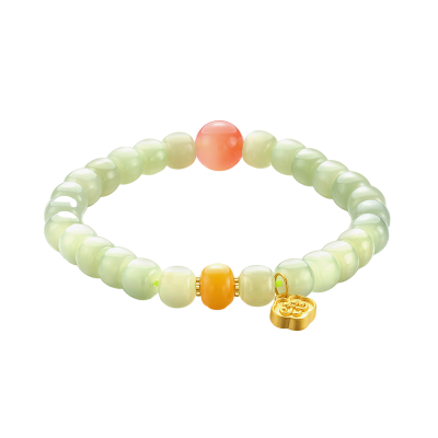 新金珠宝 足金如意扣挂坠手链 和田玉晴水手串 国风首饰1042