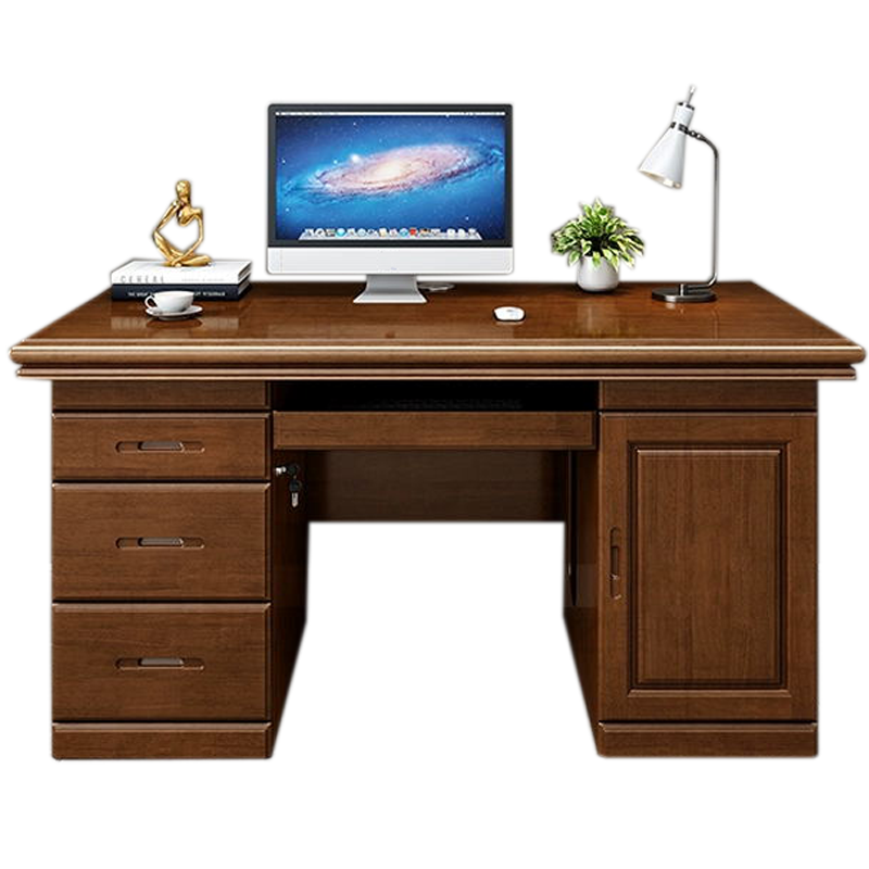 风雷动办公桌台式电脑桌办公室中式家用书桌写字台单人E款胡桃色1.6米(电脑款)