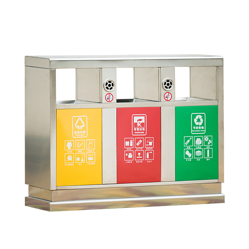 苏兴盛201不锈钢户外垃圾桶果皮箱环卫大号垃圾分类小区室外环保桶E款201不锈钢三分类