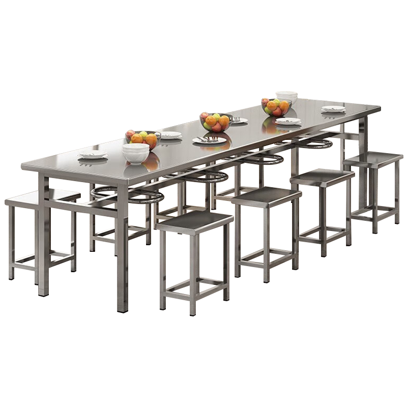 利特莱依不锈钢餐桌学生食堂公司职员户外桌椅组合2米餐桌+8把椅