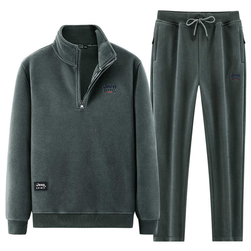 JEEP SPIRIT吉普秋冬季卫衣套装加绒加厚卫衣摇粒绒半拉链时尚潮流休闲套装